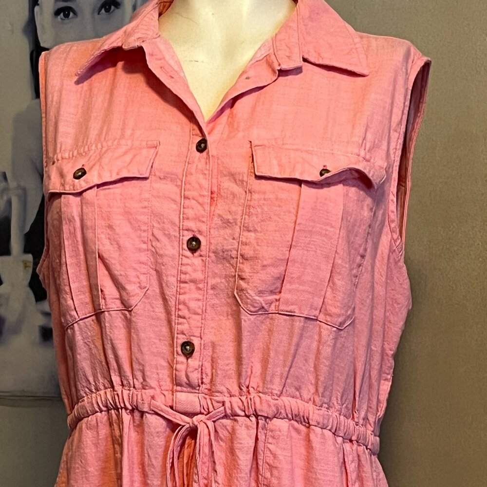 Pink Casual  knee length dress accented with a shirt waist bodice w/ pockets - Picture 2 of 9
